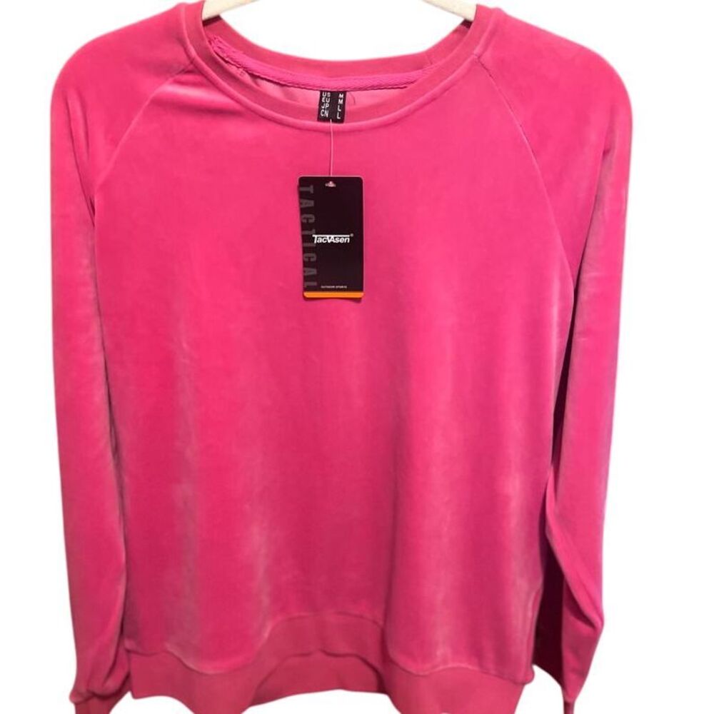 TacVasen Velour Pullover Sweatshirt Long Sleeve Casual Top Pink‎ Medium